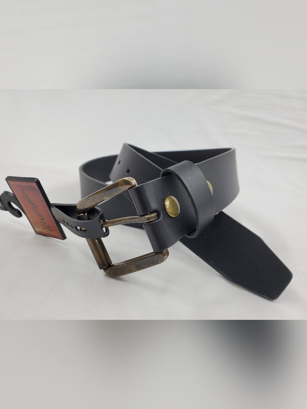 Men's Black Leather Belt with Brass Buckle